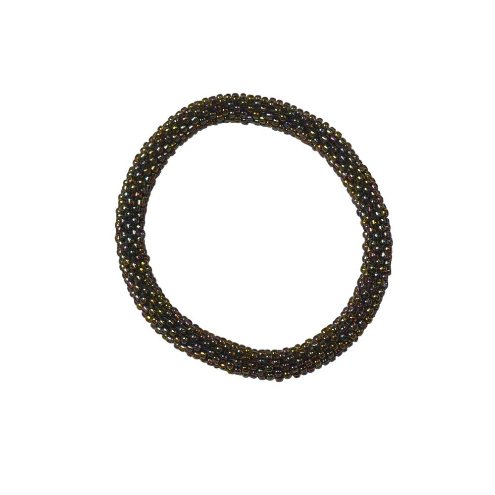 Sashka Co Handmade Amber Gold Beaded‎ Roll-On Bracelet Boho Crochet Bangle 3"